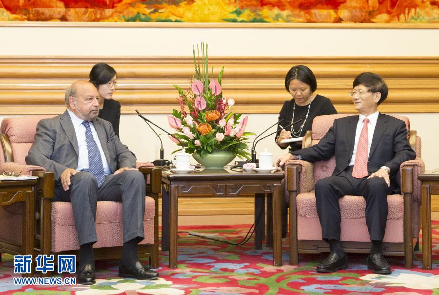 9月5日，中共中央政治局委員、中央政法委書記孟建柱在北京中南海會見國際法院院長亞伯拉罕。 新華社記者 黃敬文 攝 