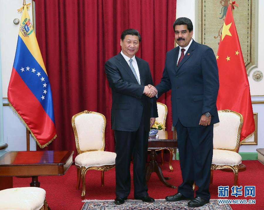 當地時間7月20日,國家主席習近平在加拉加斯同委內瑞拉總統馬杜羅舉行會談。 新華社記者蘭紅光攝 當地時間7月20日,國家主席習近平在加拉加斯同委內瑞拉總統馬杜羅舉行會談。 新華社記者蘭紅光攝