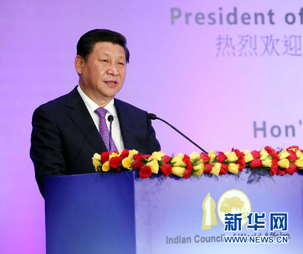 9月18日，國家主席習近平在印度世界事務委員會發表題為《攜手追尋民族復興之夢》的重要演講。 新華社記者 姚大偉 攝