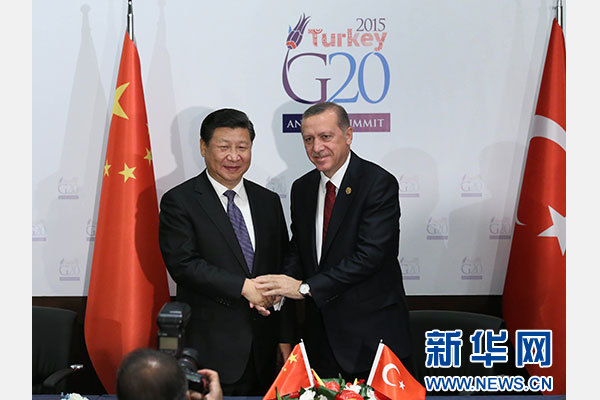 當地時間11月14日，國家主席習近平在土耳其安塔利亞會見土耳其總統埃爾多安。 新華社記者 龐興雷 攝