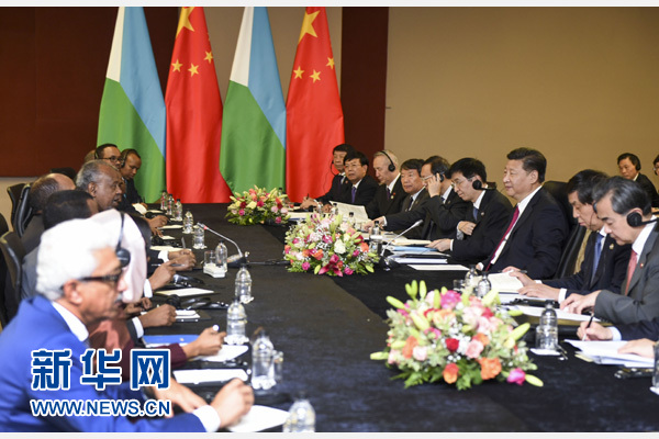 12月3日，國家主席習近平在約翰內斯堡會見吉布提總統蓋萊。新華社記者 謝環馳 攝 

